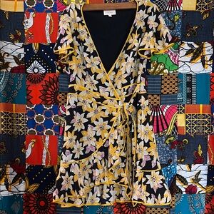 Cinq à Sept Black and Yellow Floral Mini Dress